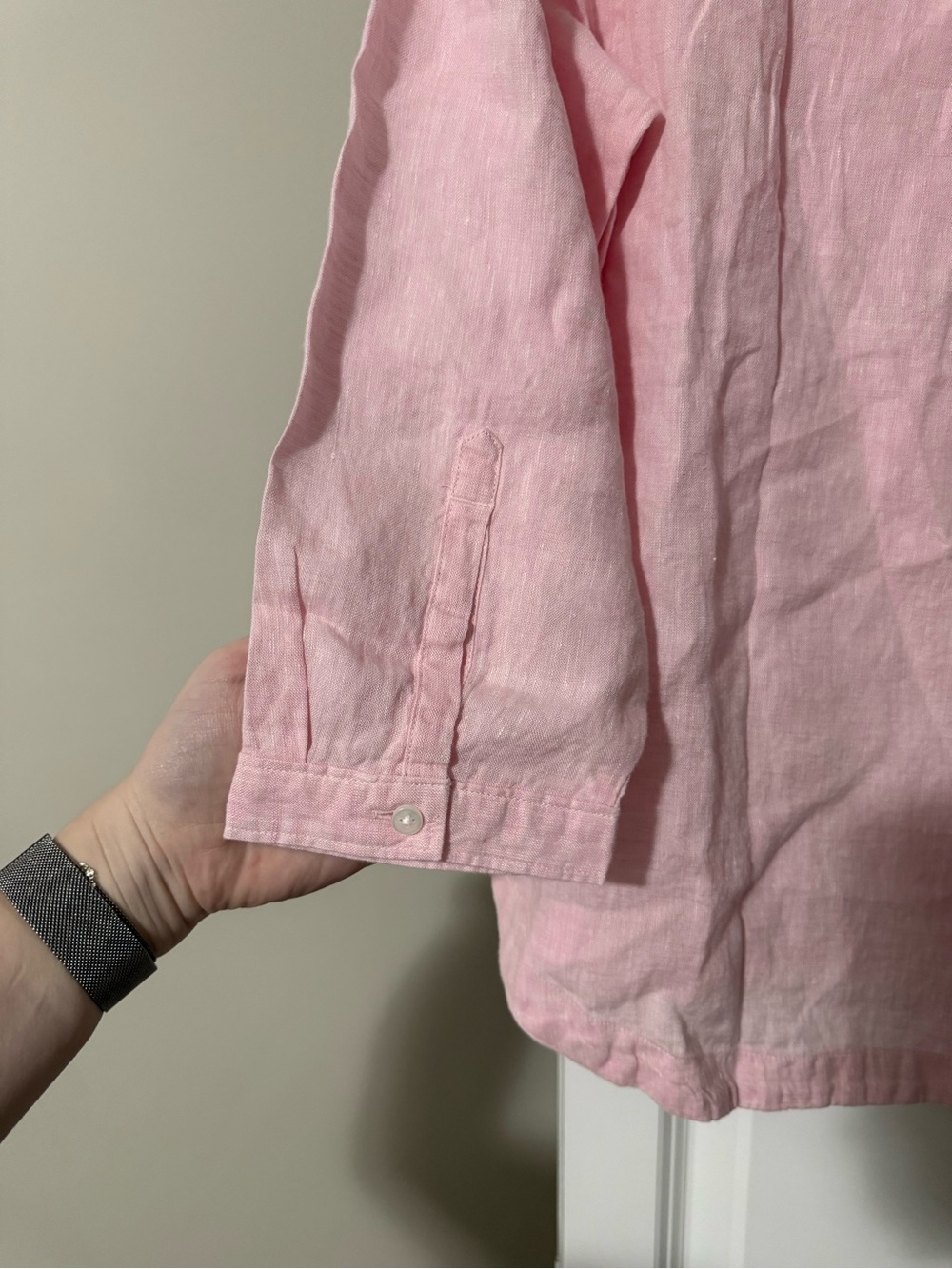 L.L.Bean Premium Washable Linen Splitneck Shirt Shell Pink Large NWT - Picture 7 of 7